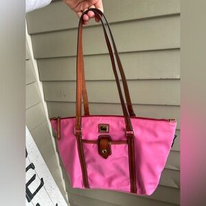 Dooney and Bourke Pink Nylon Tote Bag with Brown Leather Accents